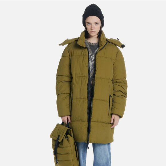 The Very Warm Long Hooded Puffer Women Small Olive Green Terrain Parka Coat $325 - Picture 1 of 13